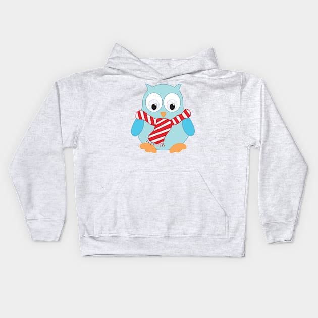 Cute Blue Owl Kids Hoodie by painteddreamsdesigns